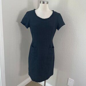 Tory Burch Womens 8 Black Dress Tweed Short Sleeve Fringe Sheath Zipper Back